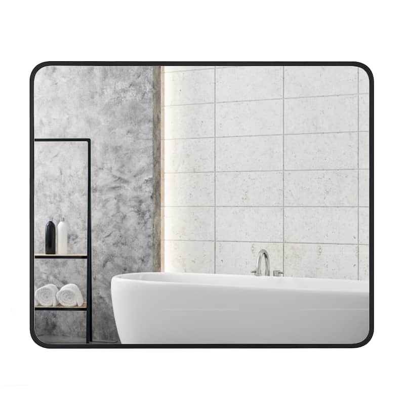 Rounded Rectangular Metal Framed Bathroom Vanity Mirror - 36"x30"
