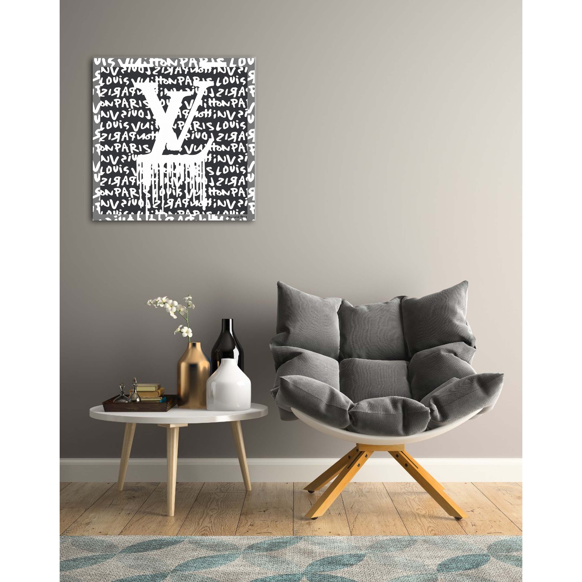 Framed Canvas Art - Louis Vuitton Logo Lips Pattern Square by Julie Schreiber ( Fashion > Fashion Brands > Louis Vuitton art) - 18x18 in