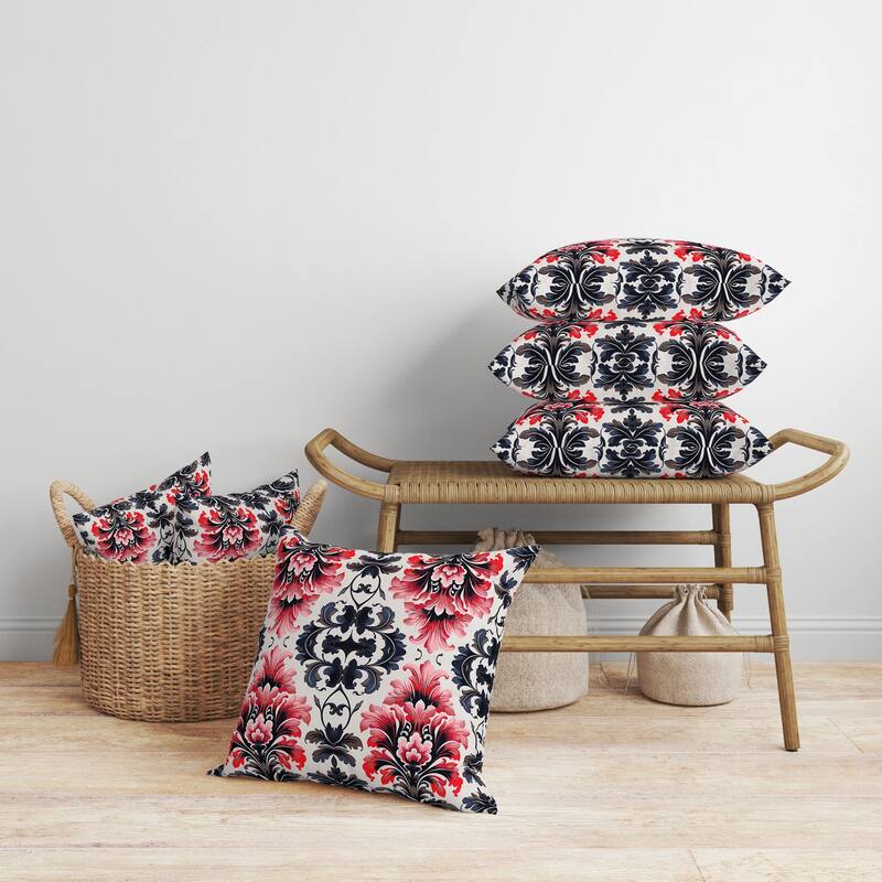 Damask Rapture Faux Suede Reversible Throw Pillow Grey and Pink