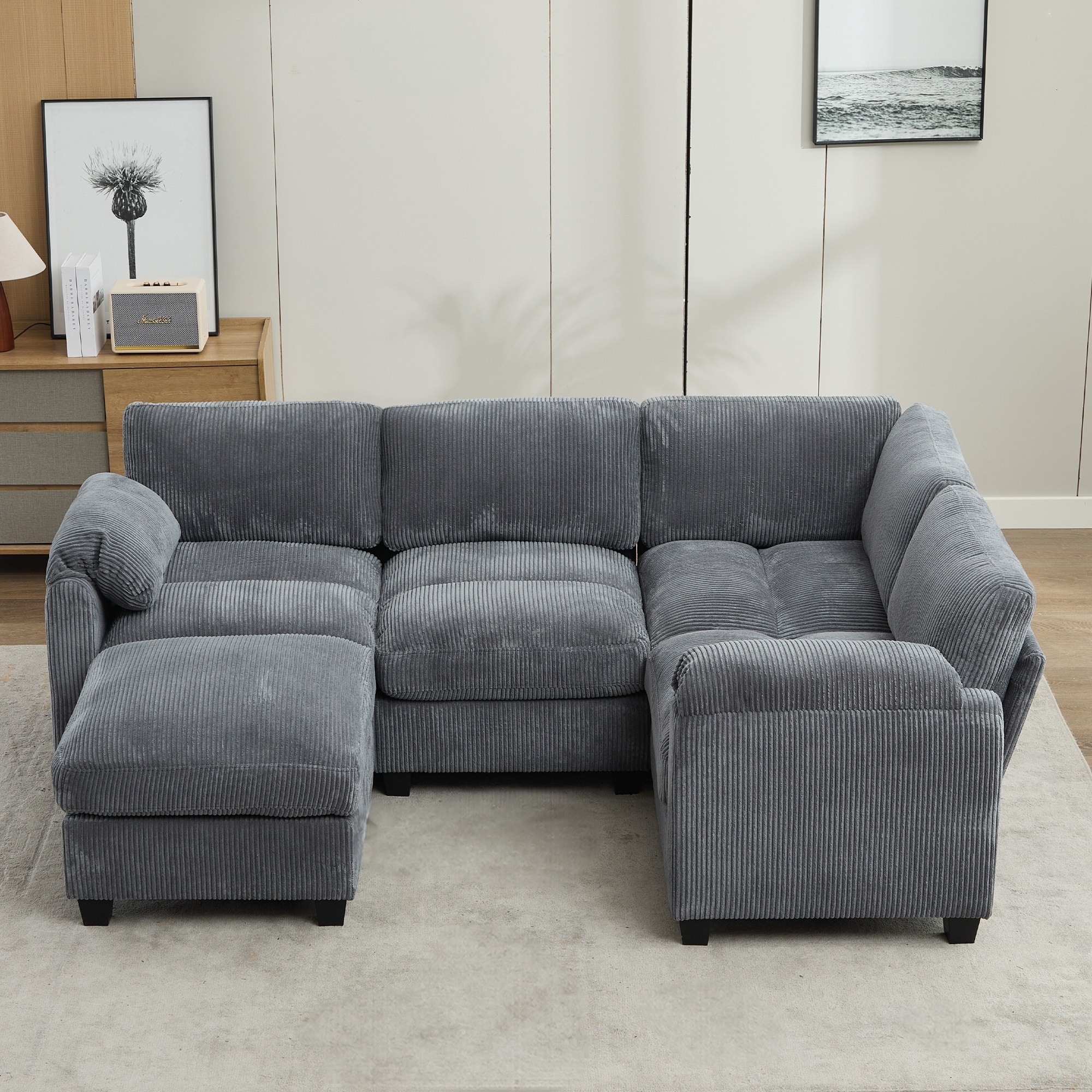 Multi-Seater Corduroy Sectional Sofa, Soft & Comfortable Corner Sofa
