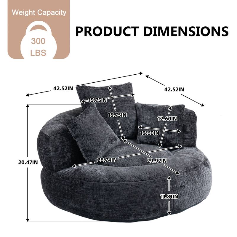 Chenille Upholstered Durable Comfort Lounger High Back Bean Bag Lazy Sofa With Three Pillows