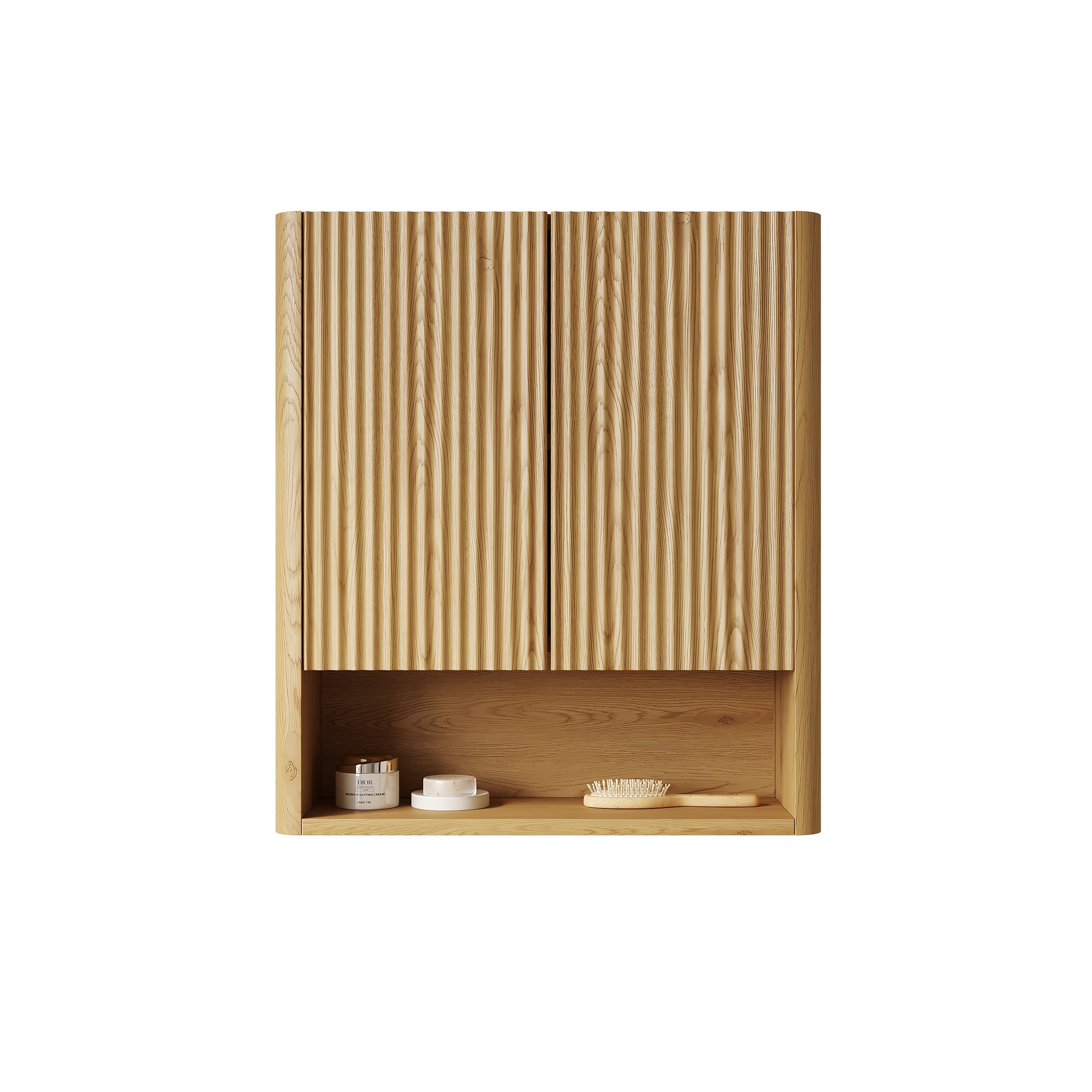 26" Wall-Mounted Striped Bathroom Cabinet, with Doors, Shelf and Open Storage Compartment Over The Toilet Storage Cabinet