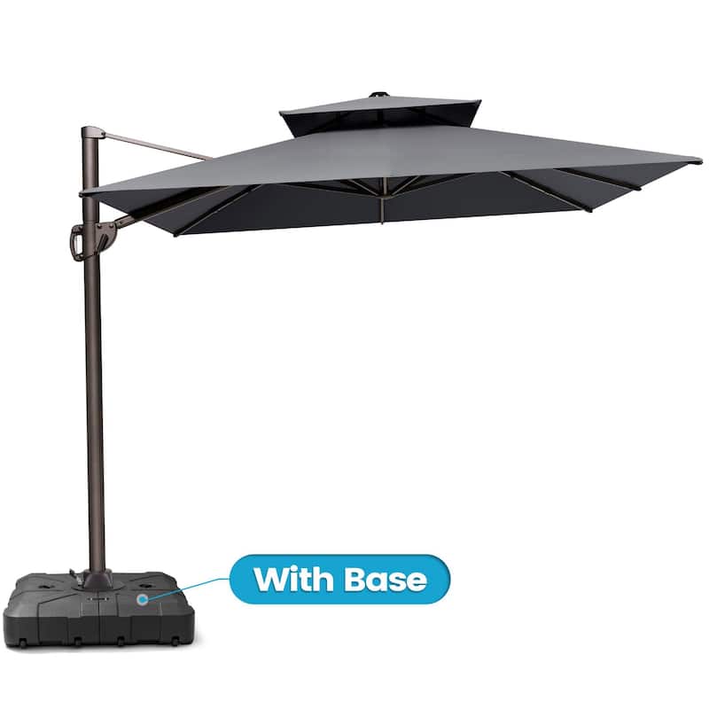 9 x 11.5 FT Outdoor Patio Dual Top Cantilever Umbrella with Weighted Base