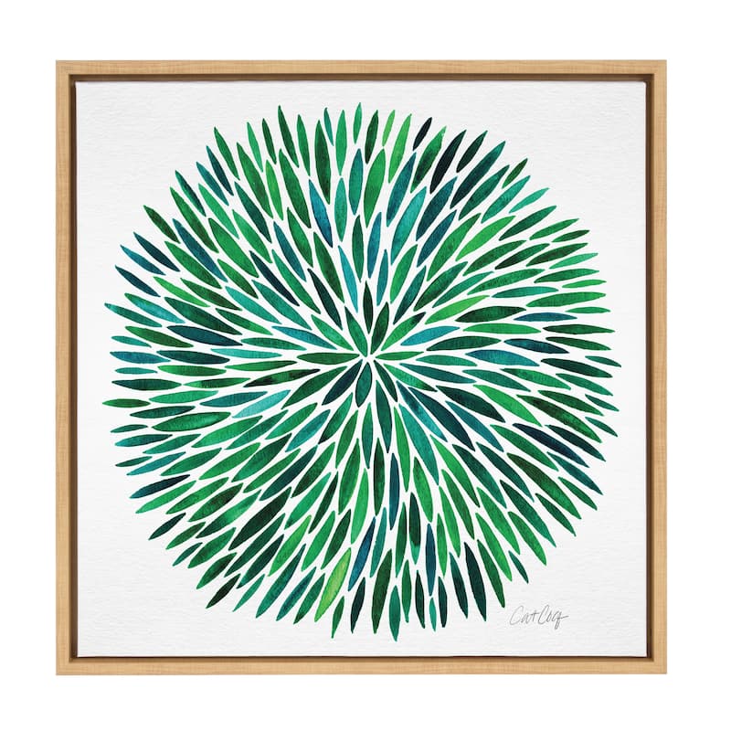 Sylvie Green Leaves in Watercolor Framed Canvas Art, Natural 24 x 24