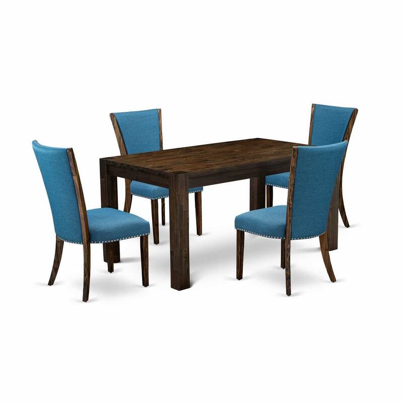 5-Piece Natural Brown Finish Solid Wood Top-Rectangular Dining Room Set-Seats 4