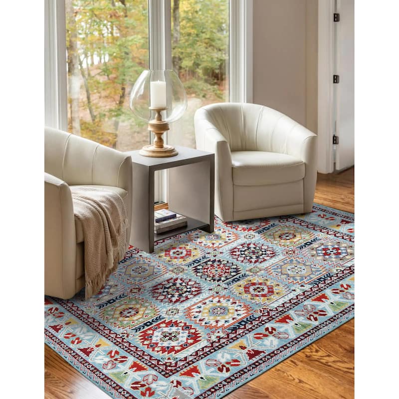 Home Decor Blue Hand-Knotted Wool Geometric Area RugModern and Stylish Rug for Living Room, Bedroom, Office, or Home Decor