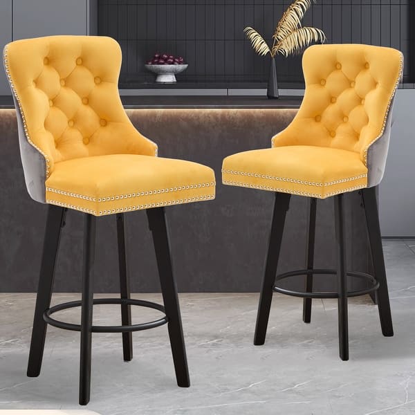 Luxurious Velvet Swivel Bar Stools with Metal Pull Ring and