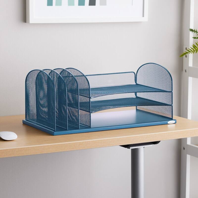 Safco Onyx 3 Horizontal/3 Upright Sections Wire Mesh Desktop Organizer - Blue