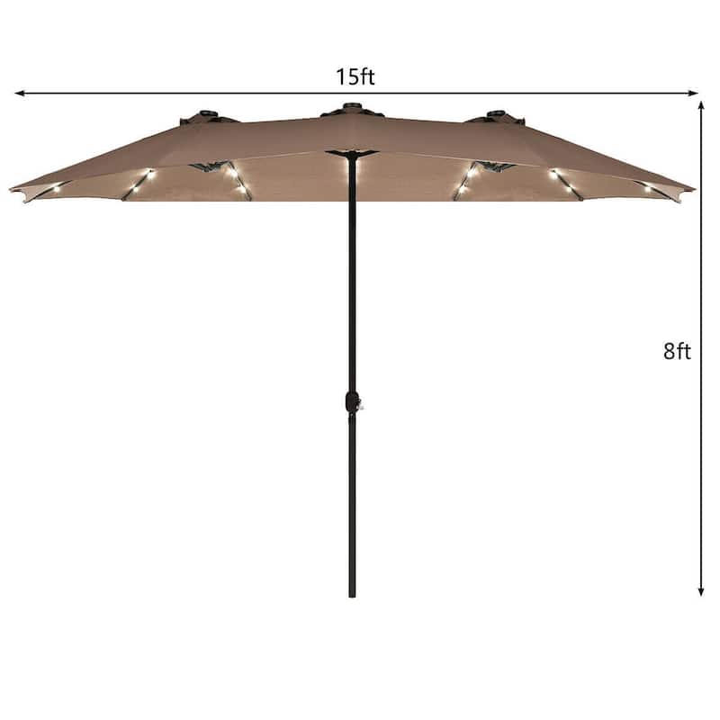 15 Ft Patio LED Crank Solar Powered 36 Lights Umbrella