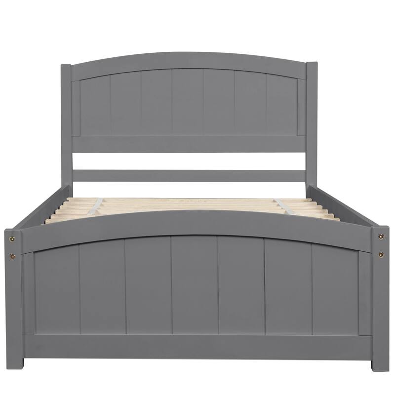 Wood Platform Bed with Headboard - Gray