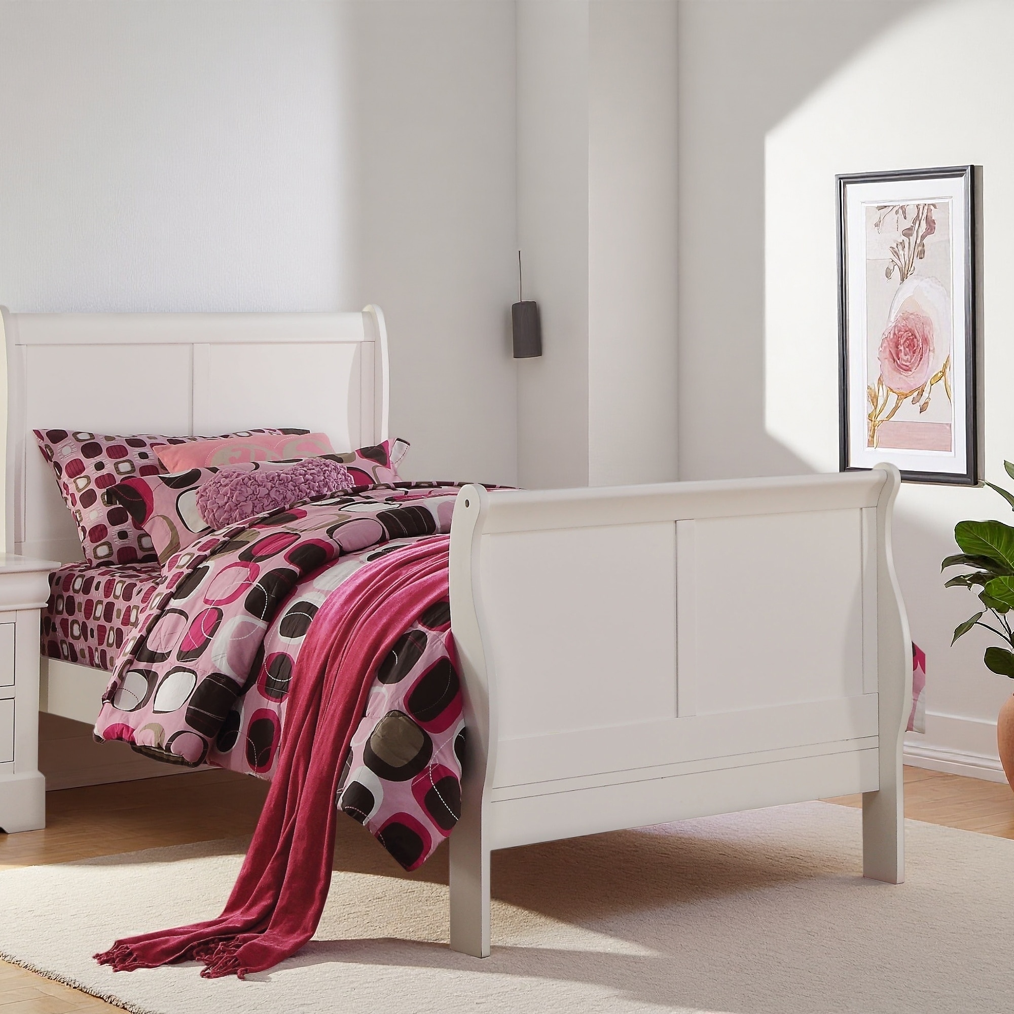 Wood Sleigh Bed with Casegood Drawer and Box Spring Requirement
