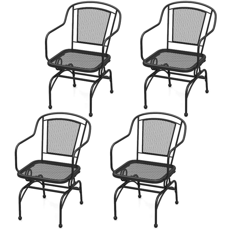 Gymax Patio Rocking Chairs Set of 4 w/ Metal Mesh Backrest & Seat - Black