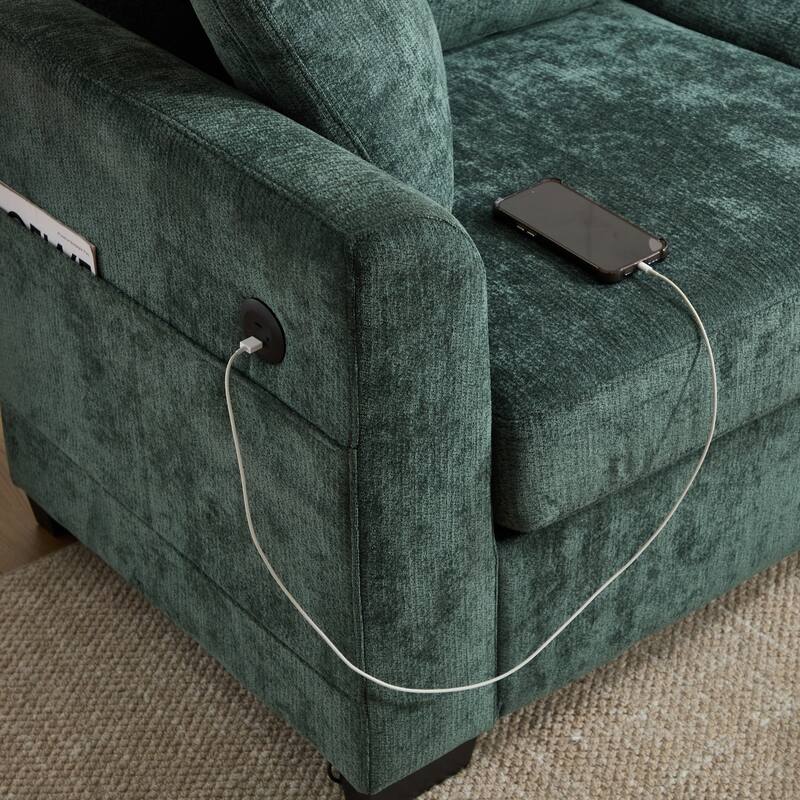 97" L-Shaped Chenille Sectional Sofa with Movable Storage Ottoman