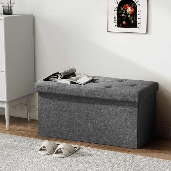 Folding Storage Ottoman Bench Ottoman Storage Chest with Padded Seat for Bedroom Living Room Entryway 14.9 D x 30 W x 14.9 H
