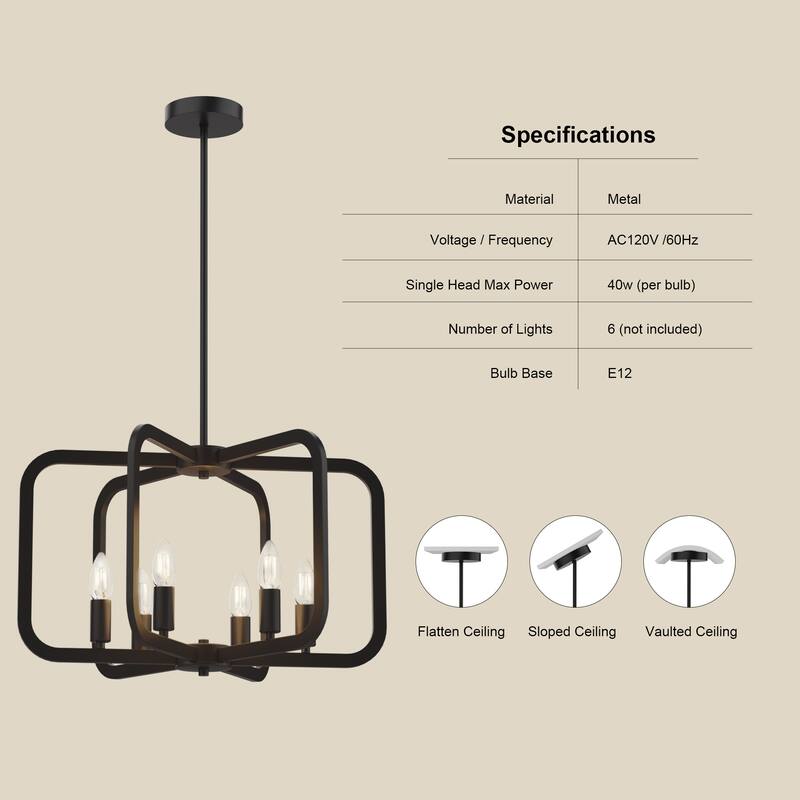 6-Light 16" Candle Style Retangular Chandelier