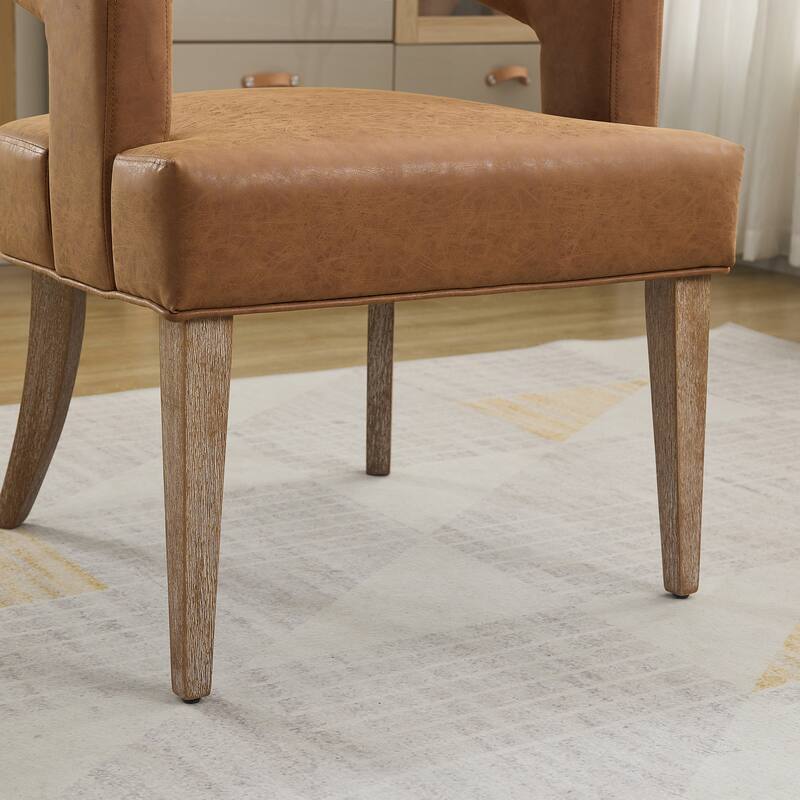 Wide Modern Barrel Open Back Upholstered Accent Chair with Weathered Solid Wood Legs Dining Chairs