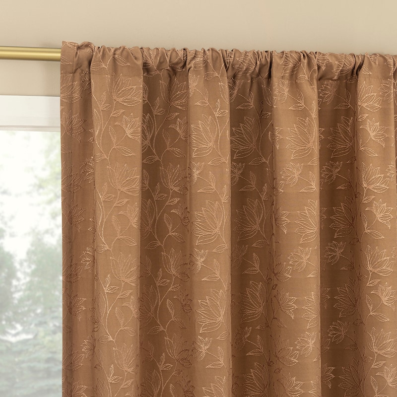 Sun Zero Bronte Floral Jacquard Total Blackout Rod Pocket 1-Piece Curtain Panel, Single Panel - 50" x 84" - Terracotta