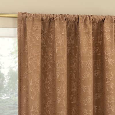 Sun Zero Bronte Floral Jacquard Total Blackout Rod Pocket 1-Piece Curtain Panel, Single Panel