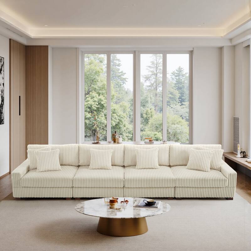 Modular Cotton Flannel Plush Sectional Sofa with Ottomans