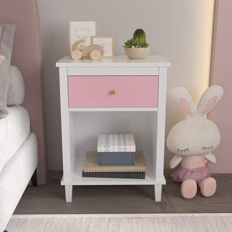 26.77''H Wooden Nightstand with One Drawer One Shelf for Kids