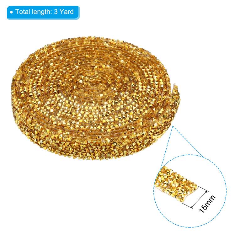 3 Yards Resin Rhinestone Ribbon Crystal Strips Hot Melt Adhesive - Golden - 15mm