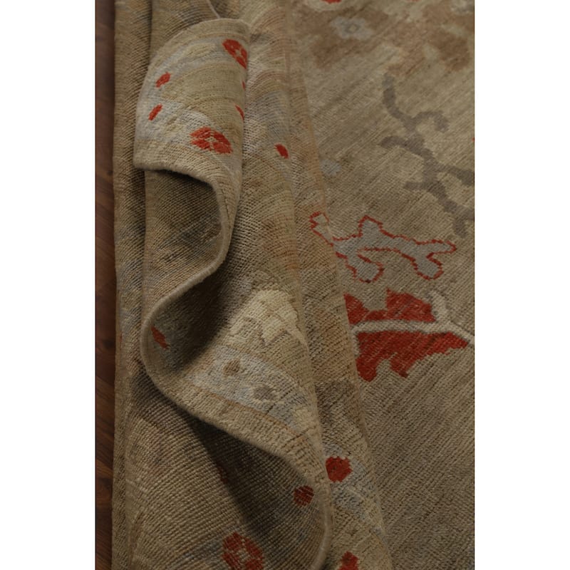 Hand Knotted Oriental 100% Wool Carpet Transitional All-Over Beige & Ivories Oushak Area Rug - 9' 9'' X 8' 4''