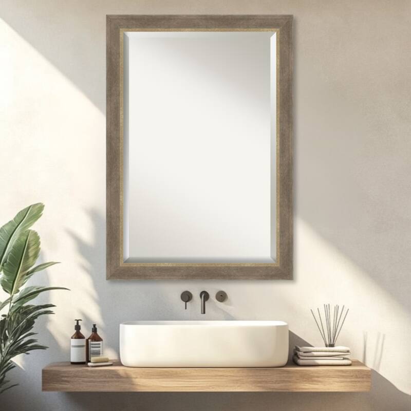 Driftwood Tan Beveled Wood Framed Bathroom Vanity Wall Mirror - Driftwood Tan