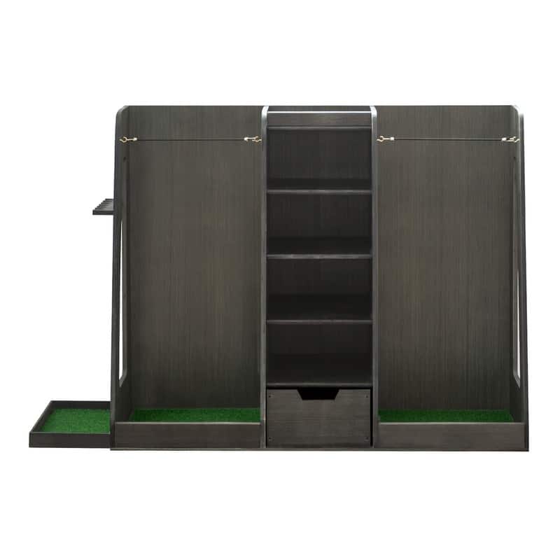 Wooden Golf Bag Organizer and Storage Rack - Holds 2 Golf Bags, 12 Clubs, 4-5 Pairs of Golf Shoes, 50+ Golf Balls