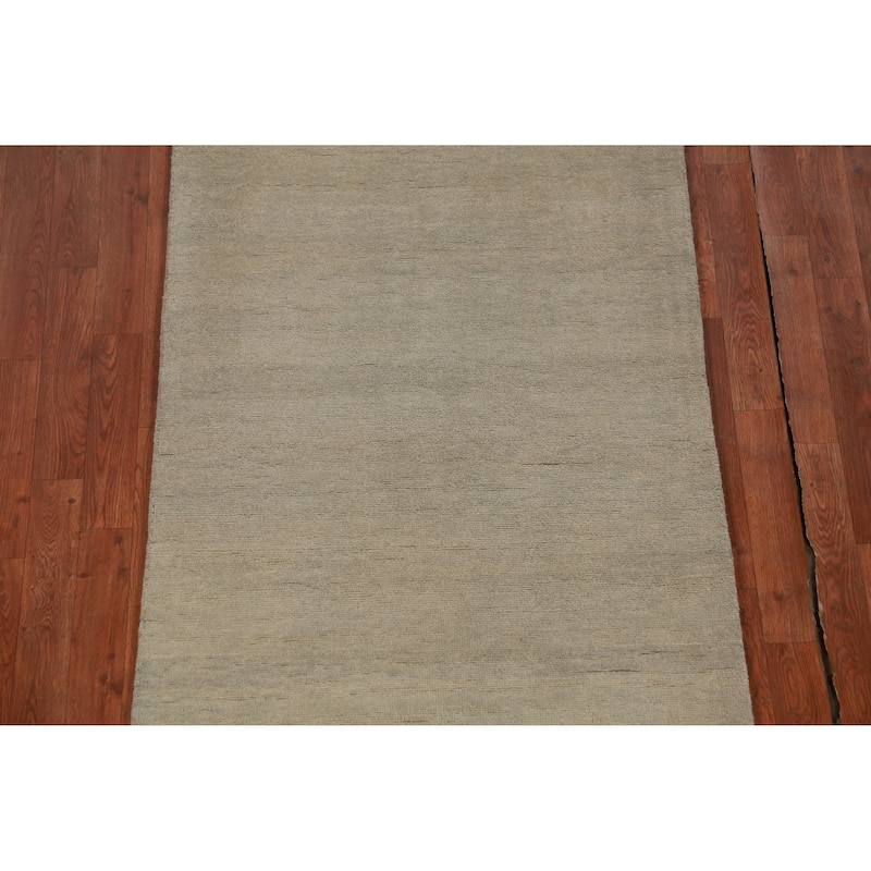Hand Knotted Oriental 100% Wool Carpet Modern Solid Green Gabbeh Runner Rug - 10' 0'' X 3' 1''