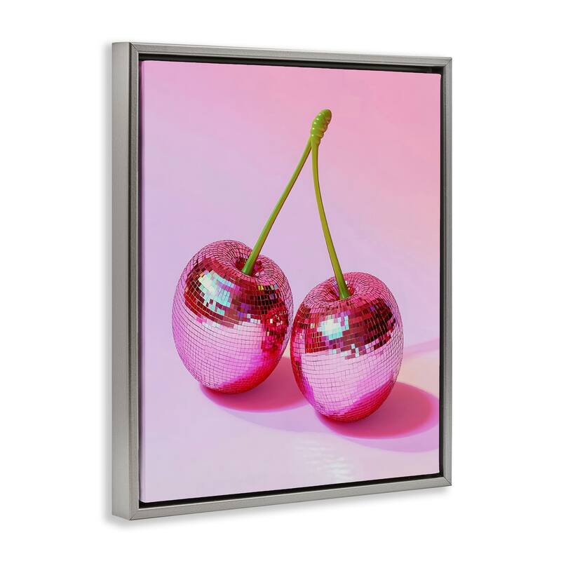 Stupell Pink Disco Cherries Framed Floater Canvas Wall Art Design By LSR Creative Studio