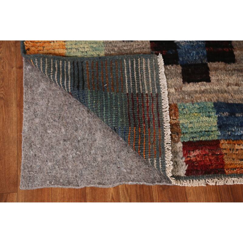 Moroccan Oriental Runner Rug Handmade Checkered Wool Carpet - 3'1" x 9'10"