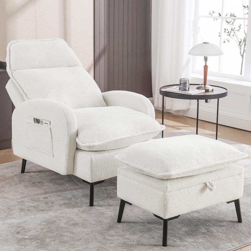 HOMYKA Upholstered Lounge Accent Chairwith Adjustable Backrest Storage Ottoman