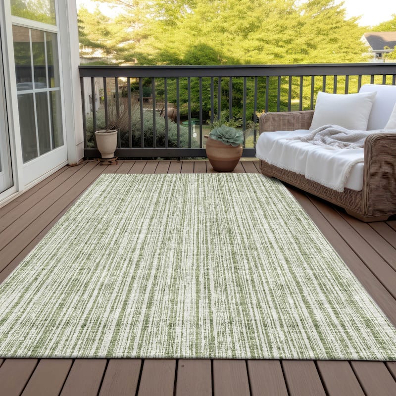 Machine Washable Indoor/ Outdoor Chantille Contemporary Stripes Rug - Green - 9' x 12'