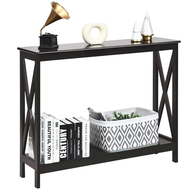 Space-Saving Console Table with Modern X-Shape and Large Shelves Perfect for Entryway or Living Room