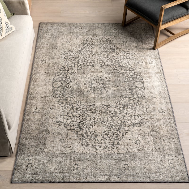 Nuloom Hillstone Collection Traditional Vintage Medallion Area Rug - 4' x 6' - Agnetha Grey - Rectangle