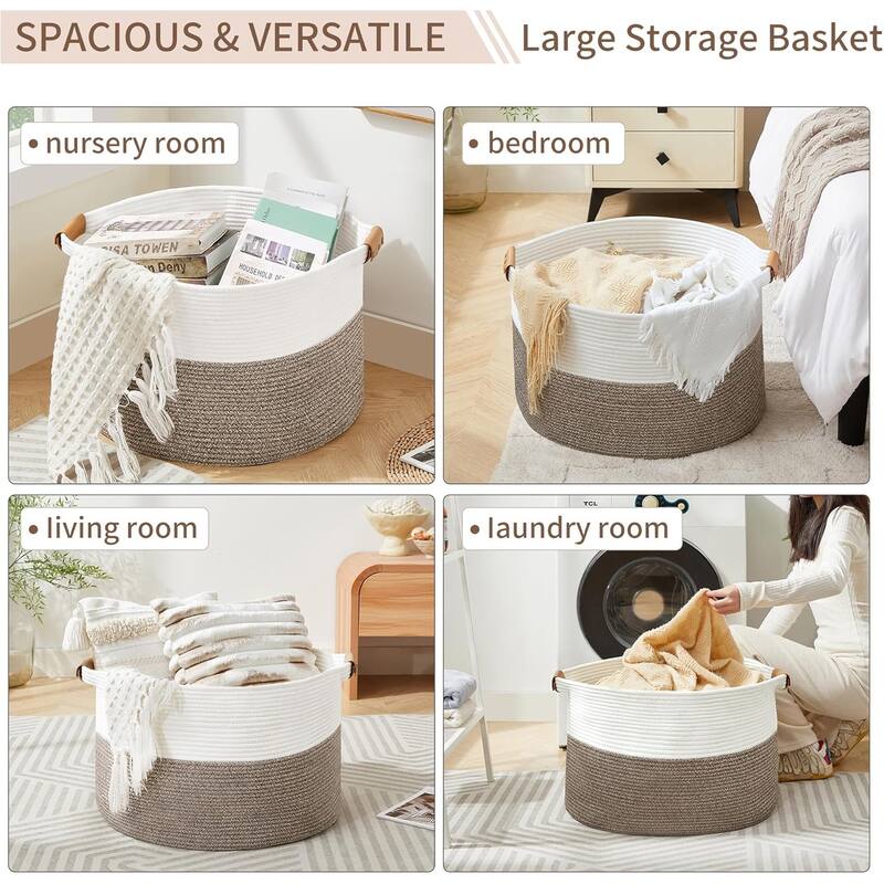 VECELO Large Round/Rectangle Blanket Storage Baskets,Toy Storage Organizing with Handle