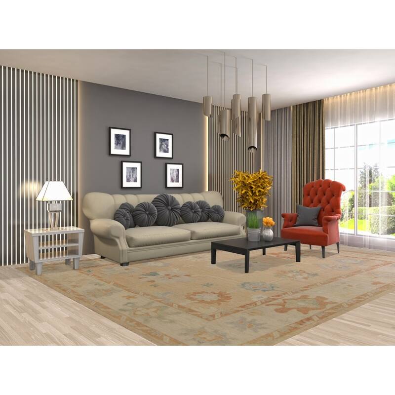 Floral Oushak Turkish Rug Hand-knotted Wool Carpet - 9'2"x 11'9"