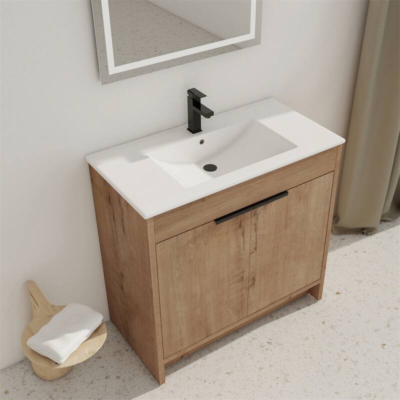 Freestanding Bathroom Vanity with White Ceramic Sink - 35.9*34.25