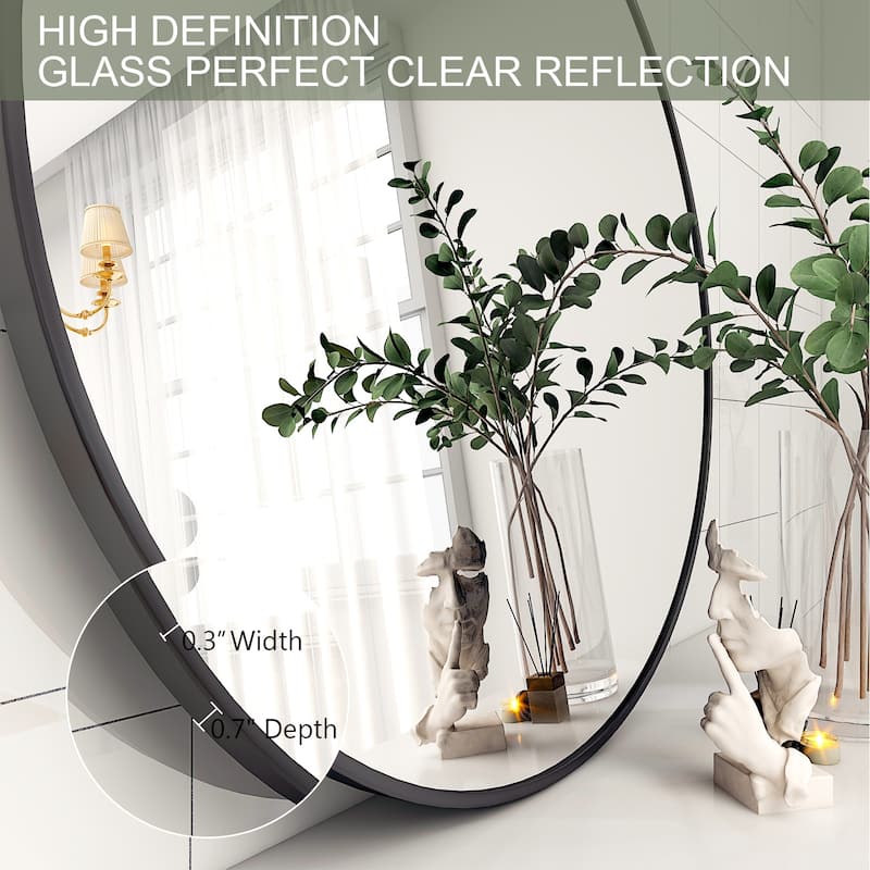 Round Wall Mirror Bathroom Metal Frame Vanity Mirror - Black - 36"