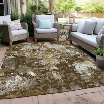 Machine Washable Indoor/ Outdoor Chantille Vintage Damask Rug