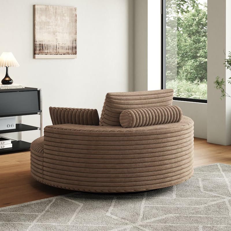 55" Luxury Swivel Chair - Plush Chenille Upholstery with 360° Rotation, Fluffy Modern Design for Living Rooms & Home Theaters