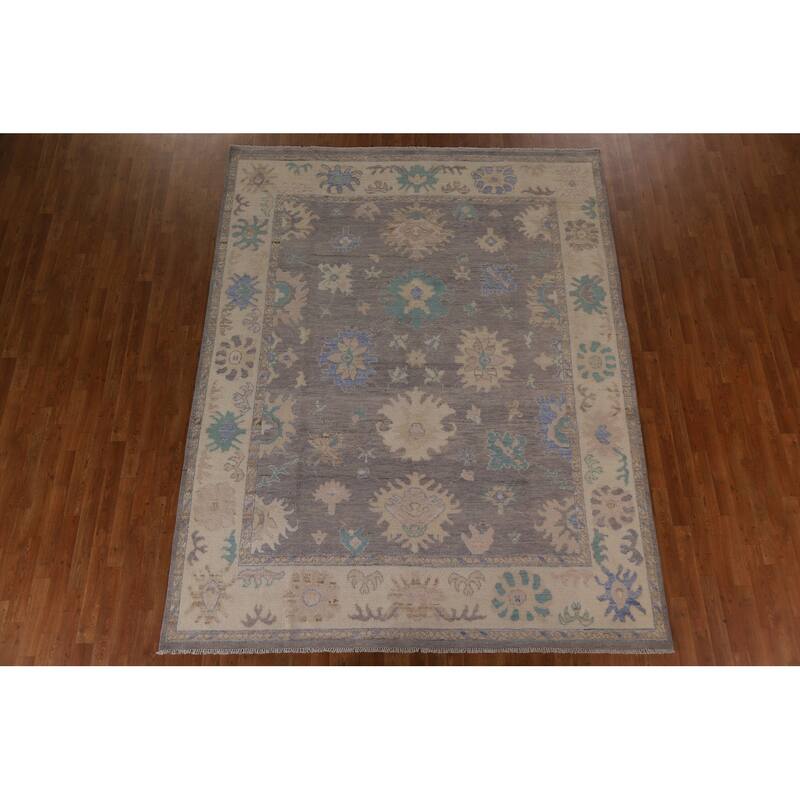 Hand Knotted Oriental 100% Wool Carpet Transitional Floral Greys & Charcoal Oushak Area Rug - 10' 2'' X 7' 10''
