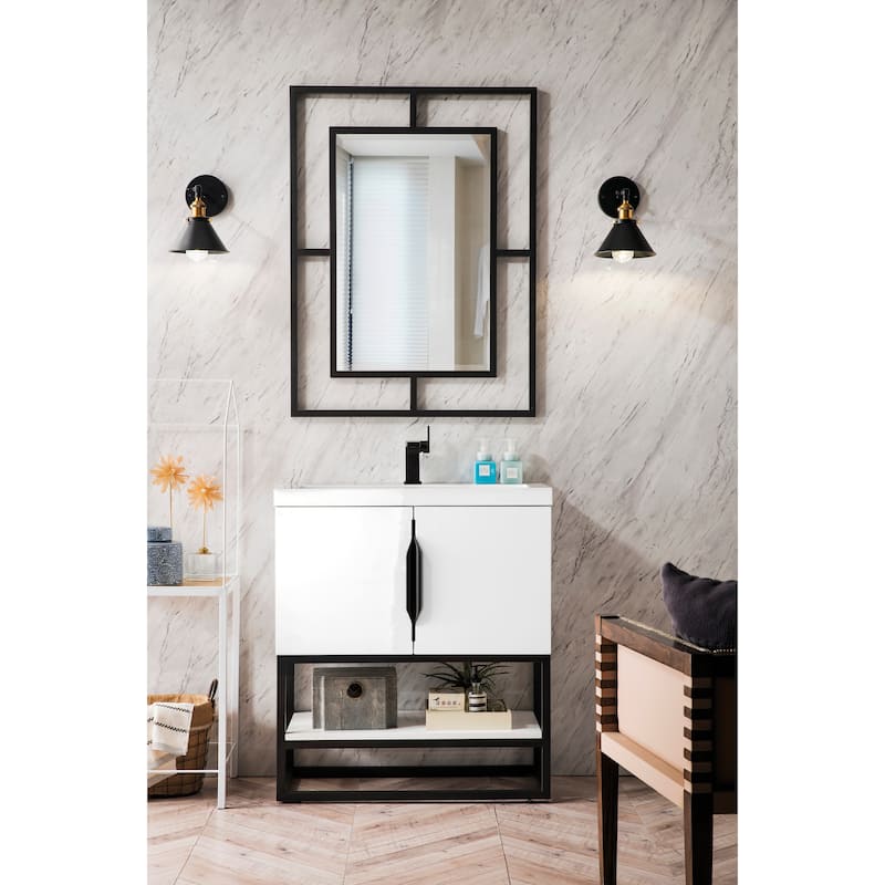 James Martin Vanities Columbia 31.5" Single Vanity, Glossy White with White Glossy Composite Stone Top