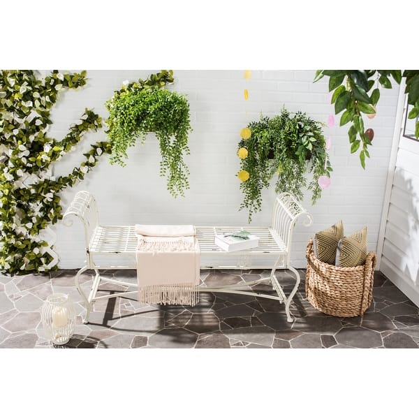 slide 1 of 15, SAFAVIEH Outdoor Living Brielle Victorian Iron 52-inch Bench - 52" W x 16.3" L x 25.5" H