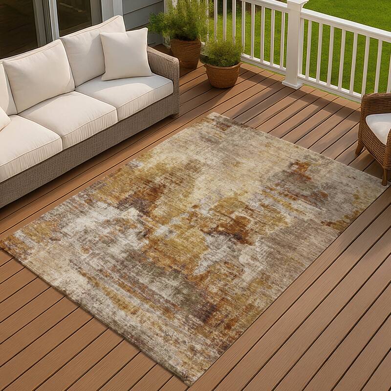 Machine Washable Indoor/ Outdoor Abstact Contemporary Chantille Rug - Walnut - 8' x 10'