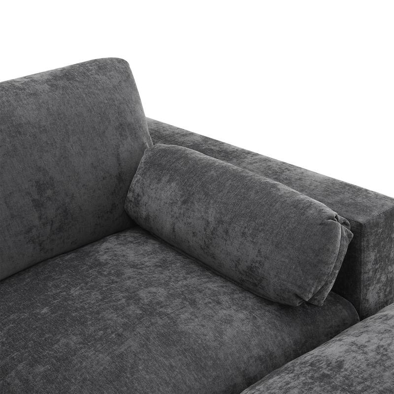 86.5" Chenille Modular Sofa with Storage Pockets, Movable Ottomans