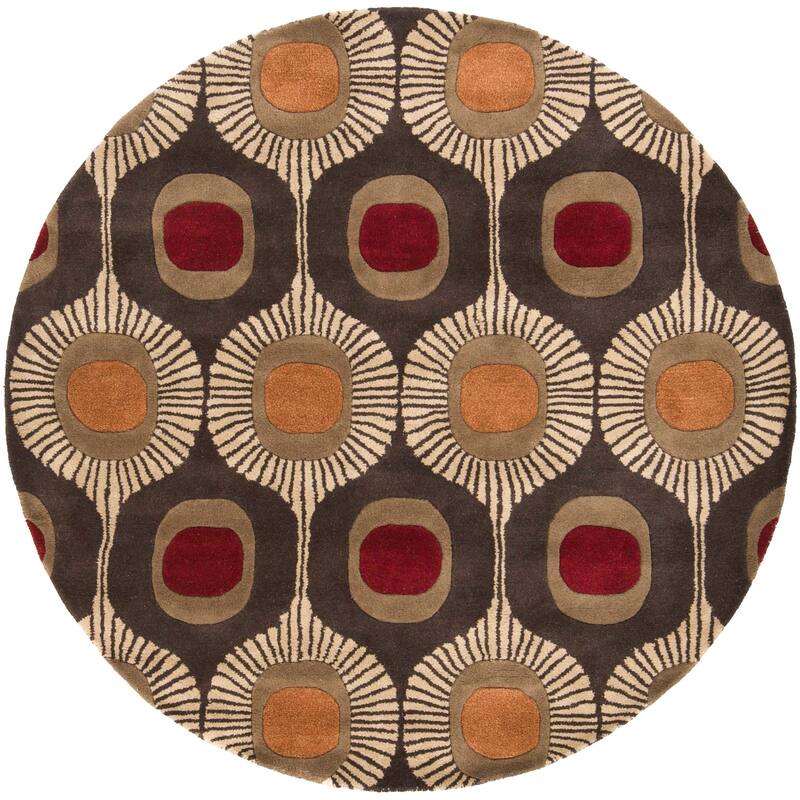 Livabliss Modern & Contemporary Forum Geometric Area Rug - 6' x 6' Round - Red/Orange
