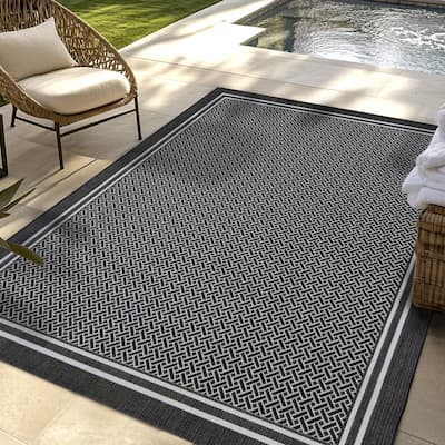 Gertmenian Paseo Soroa Black/White Classic Border Flatweave Indoor/ Outdoor Area Rug