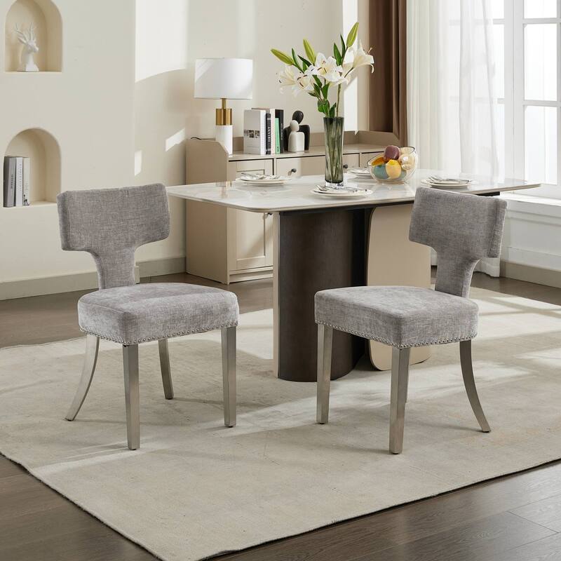 GDF Studio - Mid-Century Chenille Upholstered Dining Chairs with Curved Back & Golden Stainless Steel Legs, Set of 2