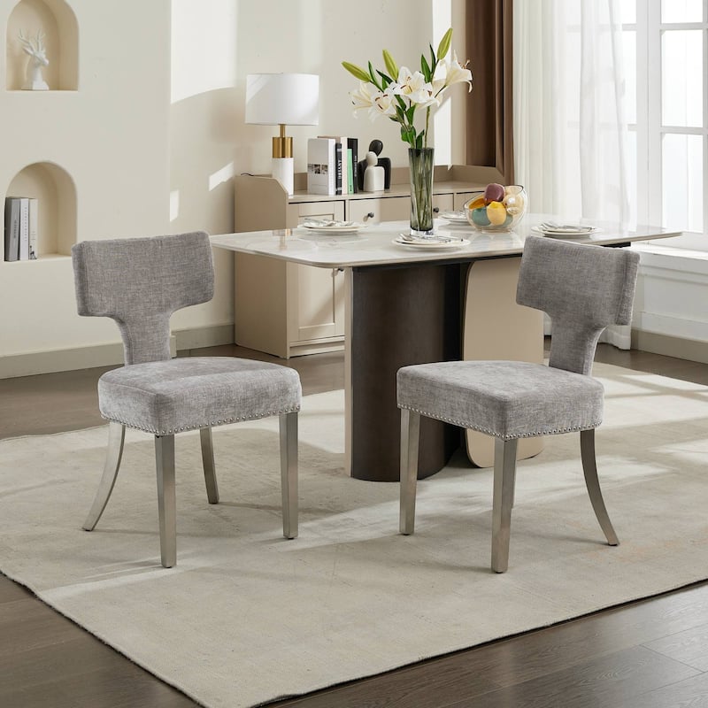 Modern Dining Chairs Set of 2, Farmhouse Upholstered Accent Chair with Curved Backrest
